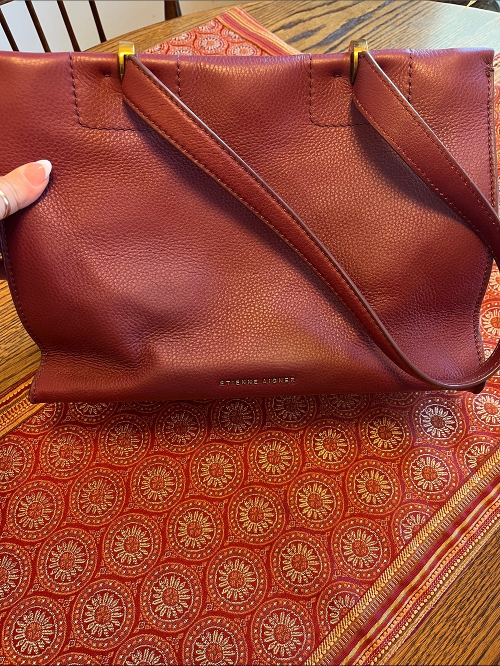 Etienne Aigner Maroon Pebbled Leather Shoulder Bag